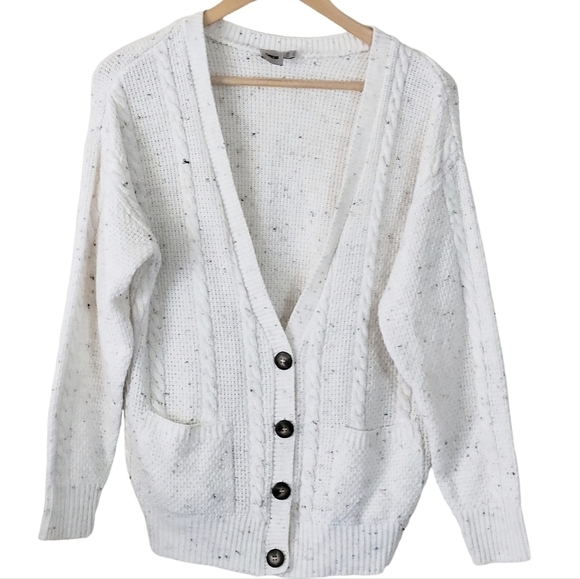 ASOS Aran Chunky Knit Cardigan Speckles Ivory Size 2 - Picture 1 of 8